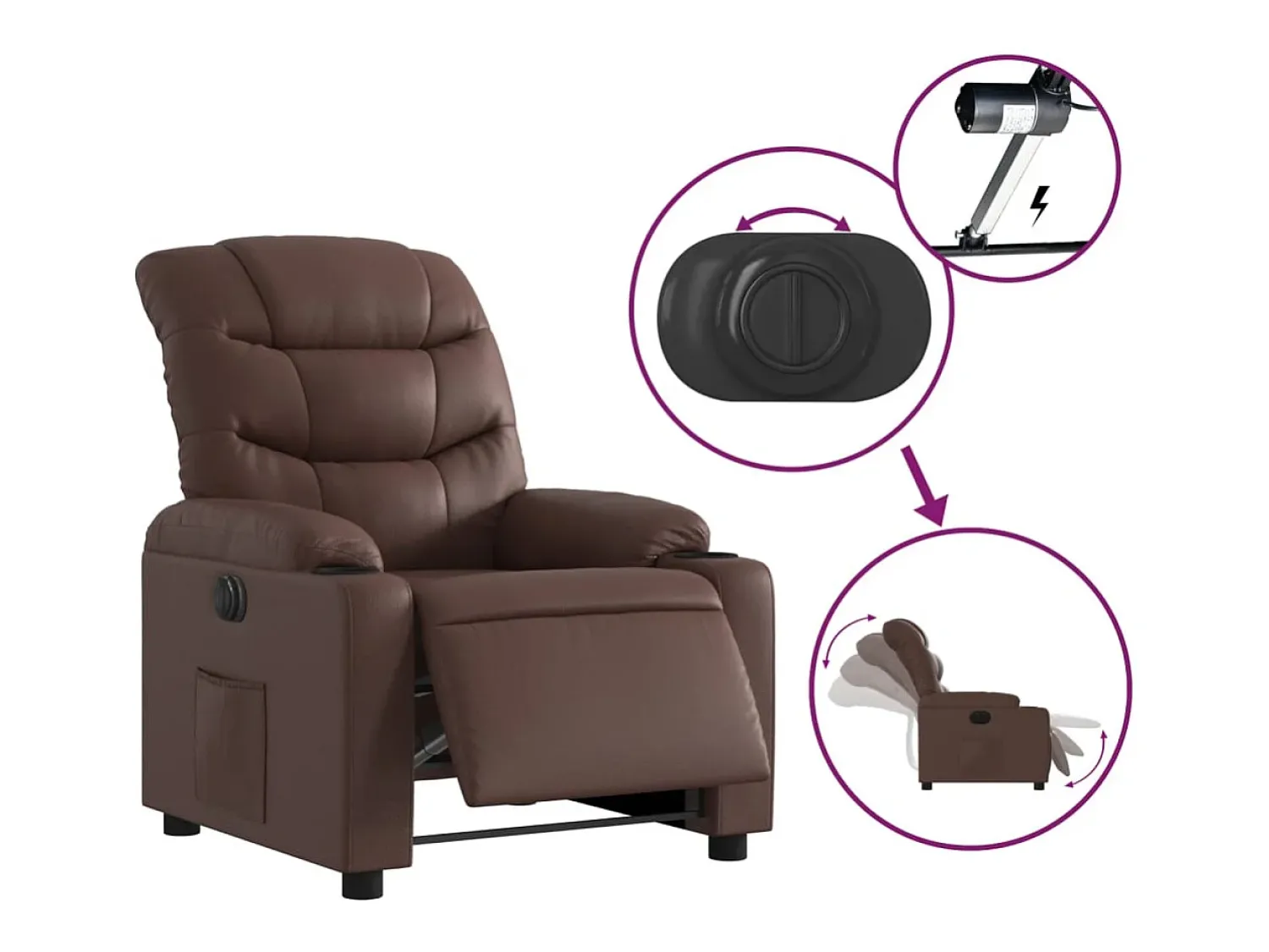 Poltrona| Poltrona Confortável | Poltrona reclinável elétrica couro artificial SHL576055 Castanho