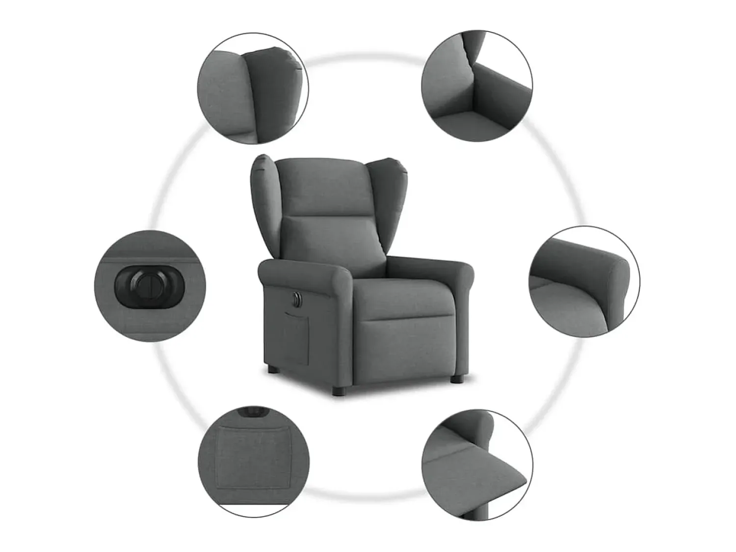 Poltrona Confortável | Poltrona reclinável elétrica tecido cinzento-escuro SHL616358^ Poltrona