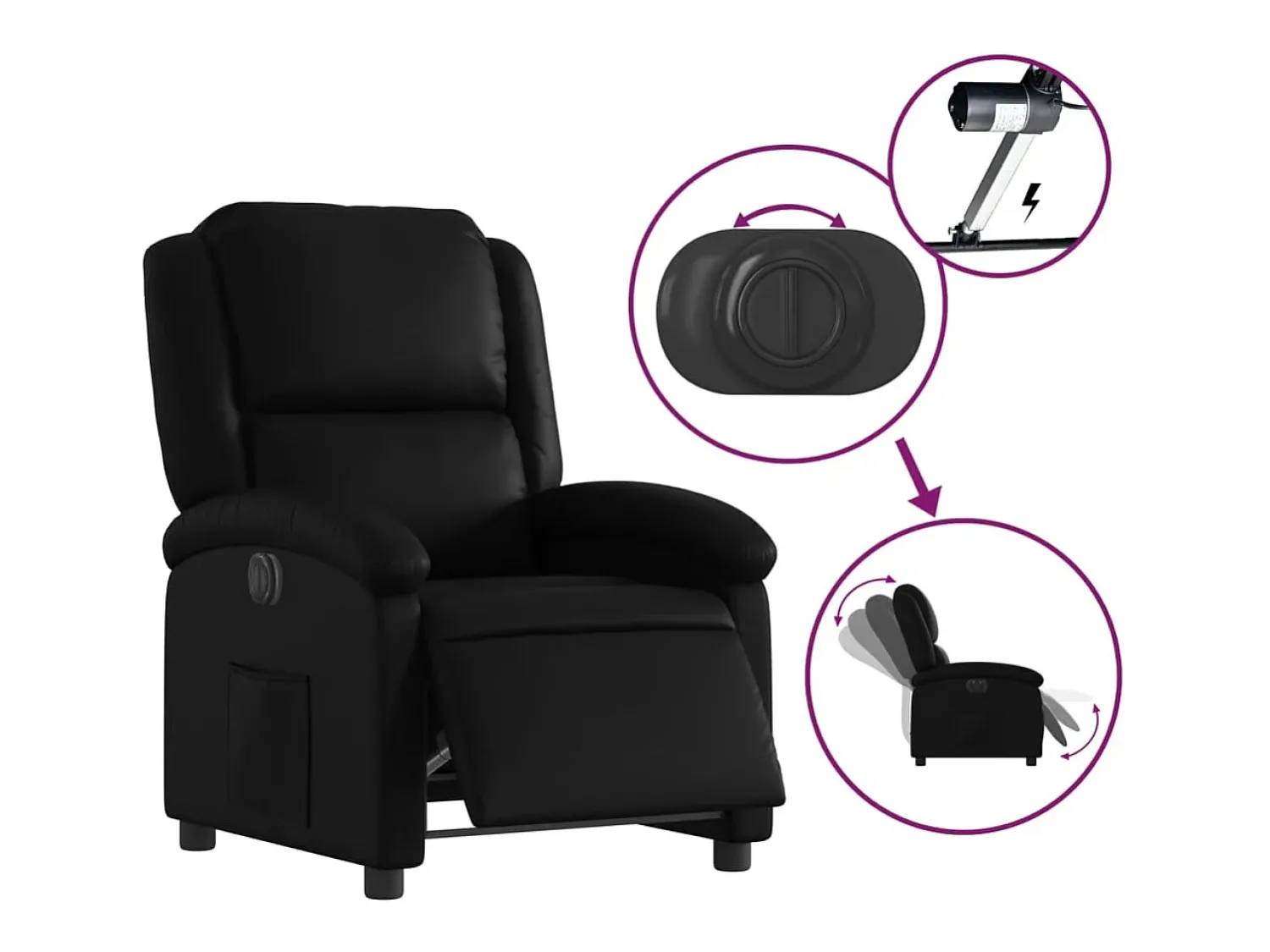 Poltrona| Poltrona Confortável | Poltrona reclinável elétrica couro artificial SHL393404 Preto