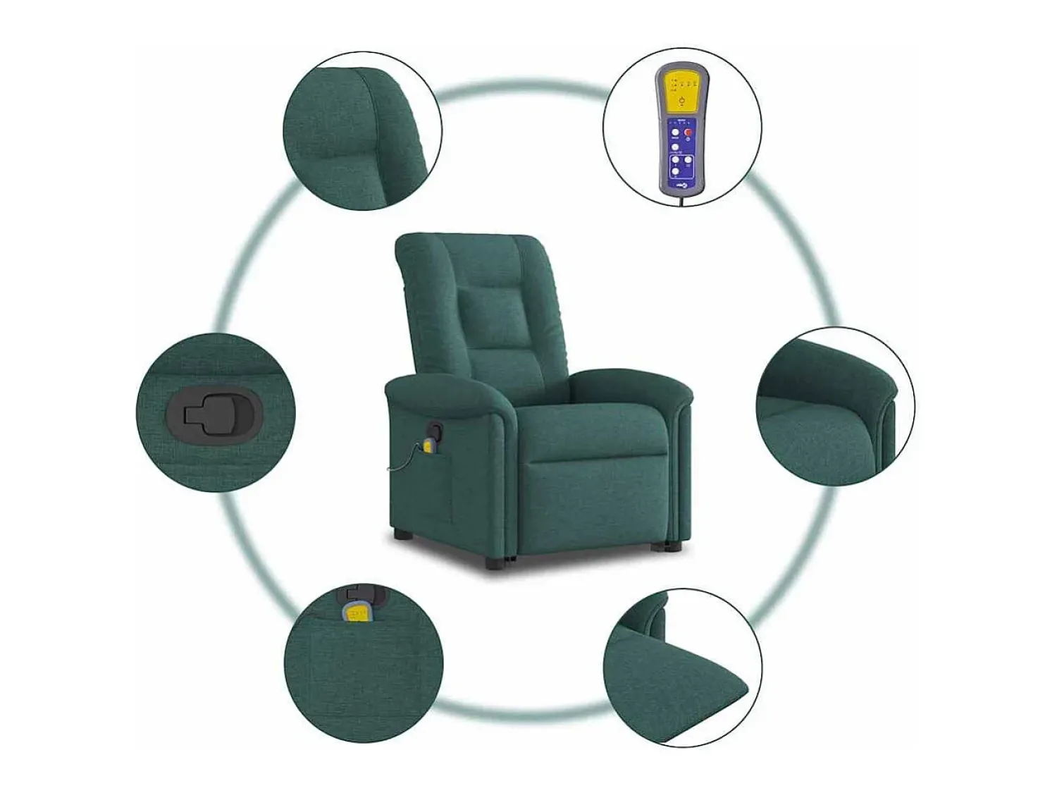 Poltrona| Poltrona Confortável | Poltrona reclinável elevatória de massagens tecido verde-escuro SHL498332 Verde pinho