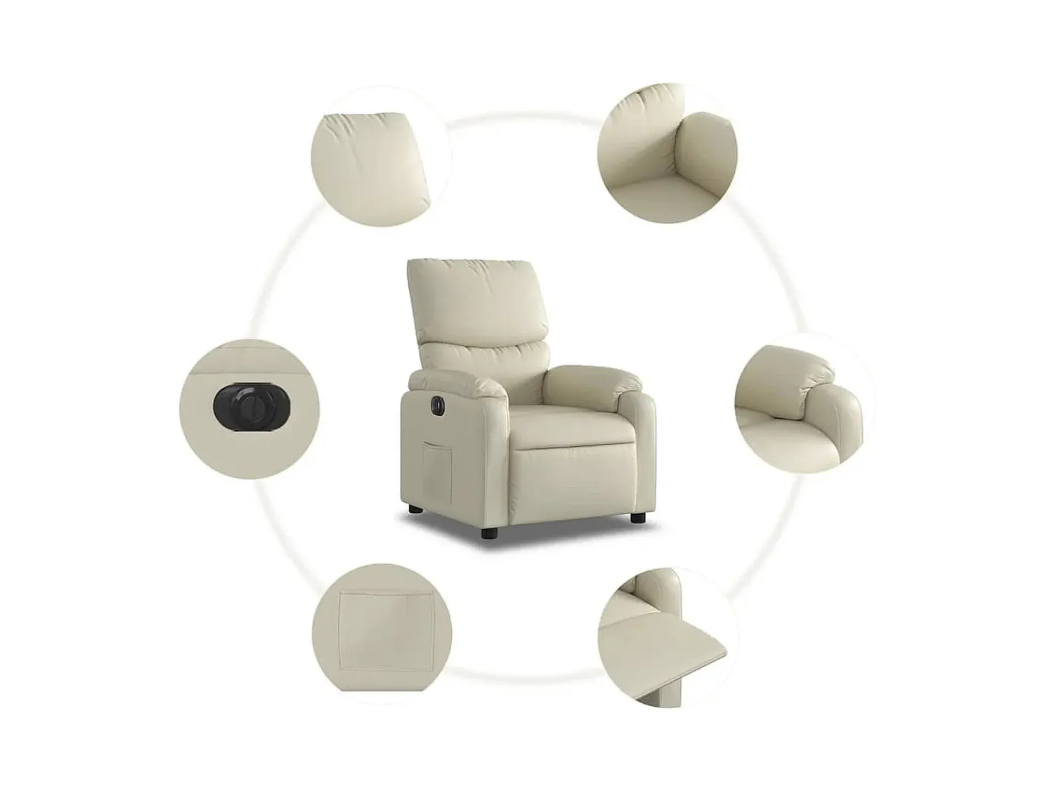 Online Poltrona Confortável | Poltrona reclinável elétrica couro artificial cor SHL985838 Creme