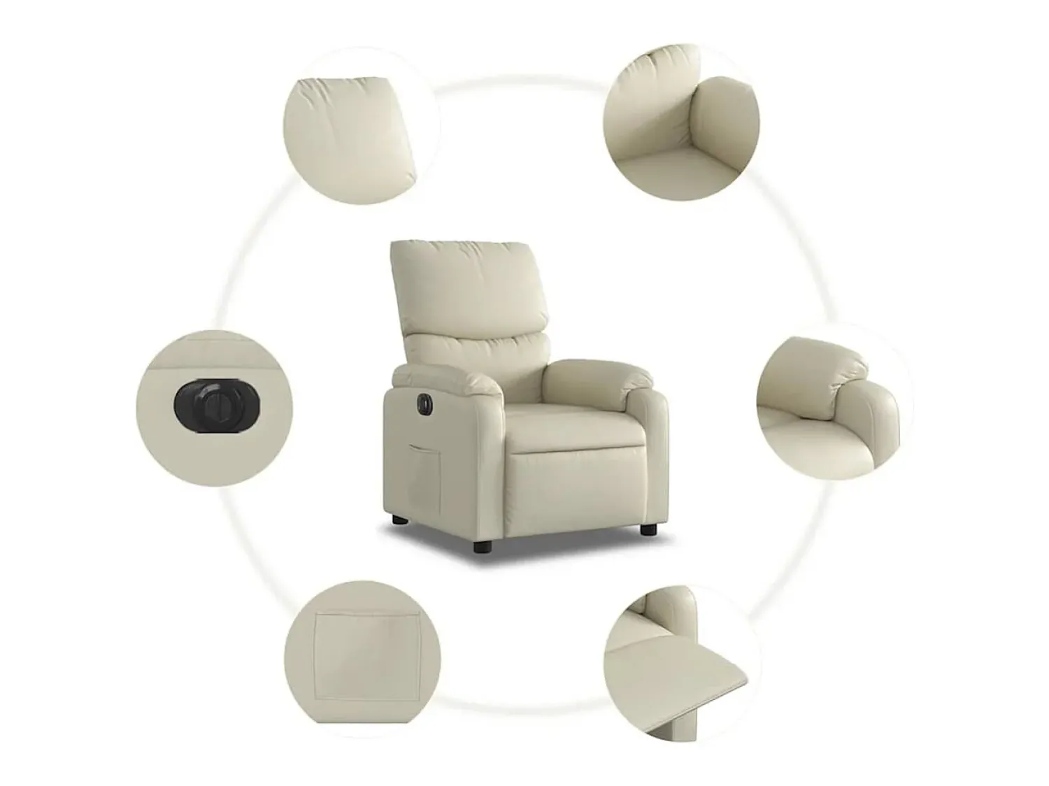 Online Poltrona Confortável | Poltrona reclinável elétrica couro artificial cor SHL985838 Creme
