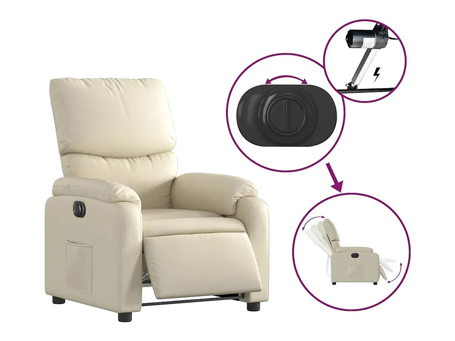 Online Poltrona Confortável | Poltrona reclinável elétrica couro artificial cor SHL985838 Creme
