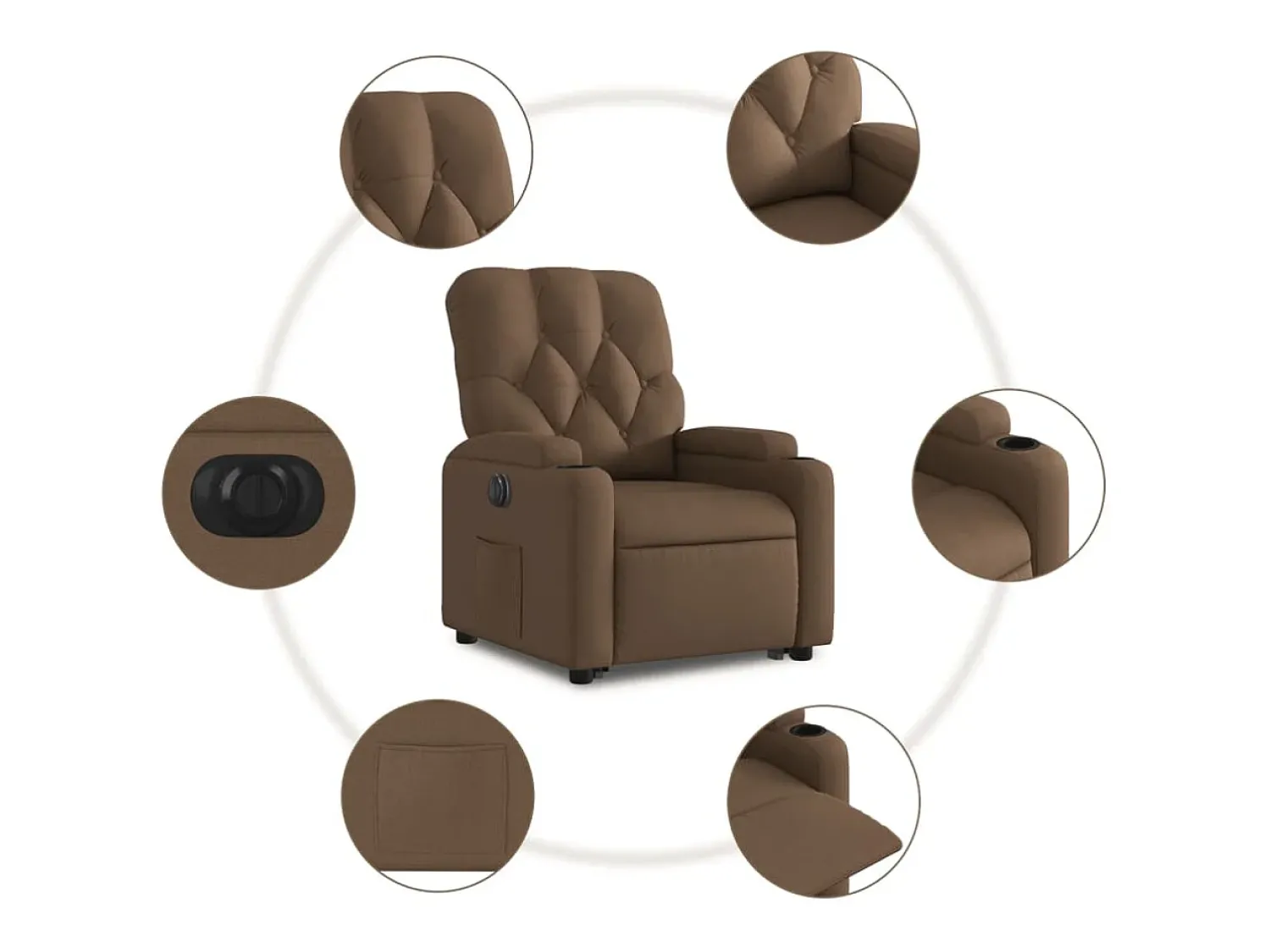 New Poltrona Confortável | Poltrona reclinável elevatória elétrica tecido SHL515242 Castanho