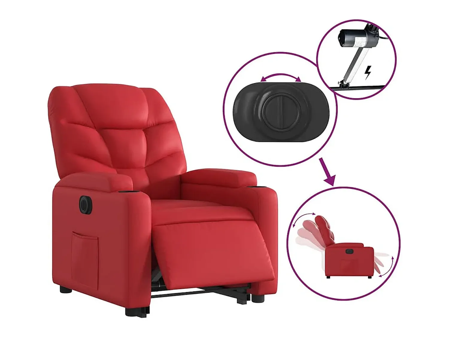 Online Poltrona Confortável | Poltrona reclinável elevatória elétrica couro artif. SHL453753 Vermelho