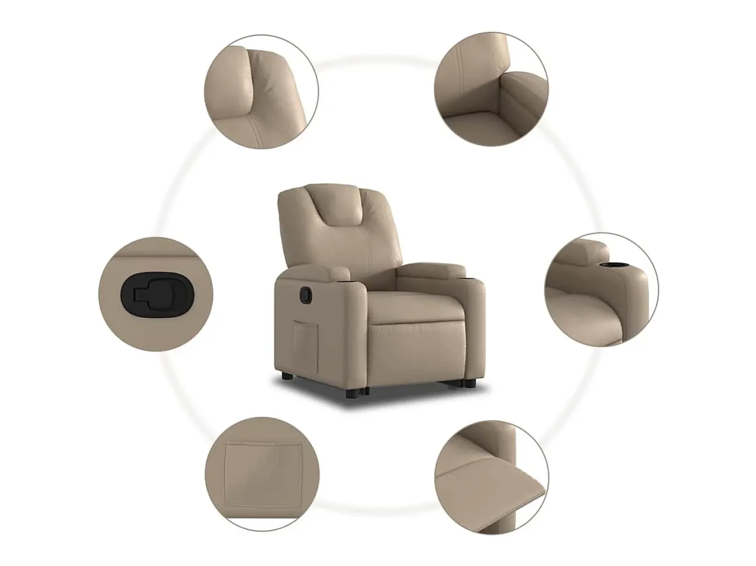 Sale Poltrona Confortável | Poltrona reclinável elevatória couro artificial cor cappuccino SHL512300 Castanho