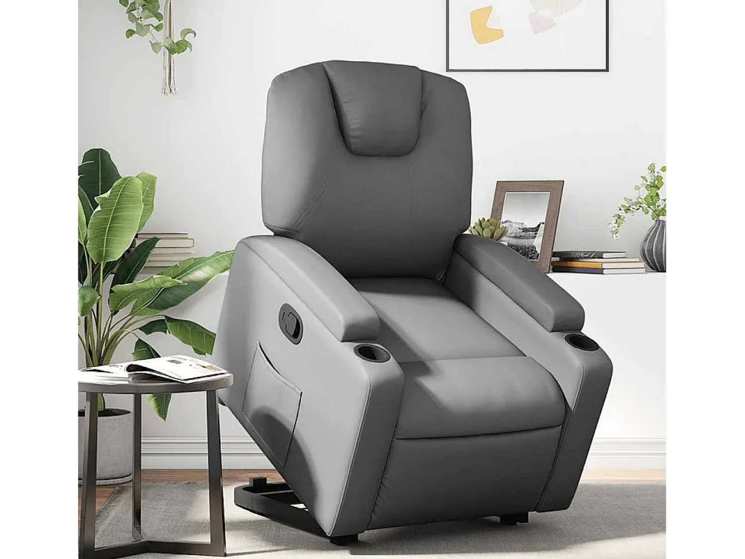 Poltrona| Poltrona Confortável | Poltrona reclinável elevatória couro artificial SHL99074 Cinzento