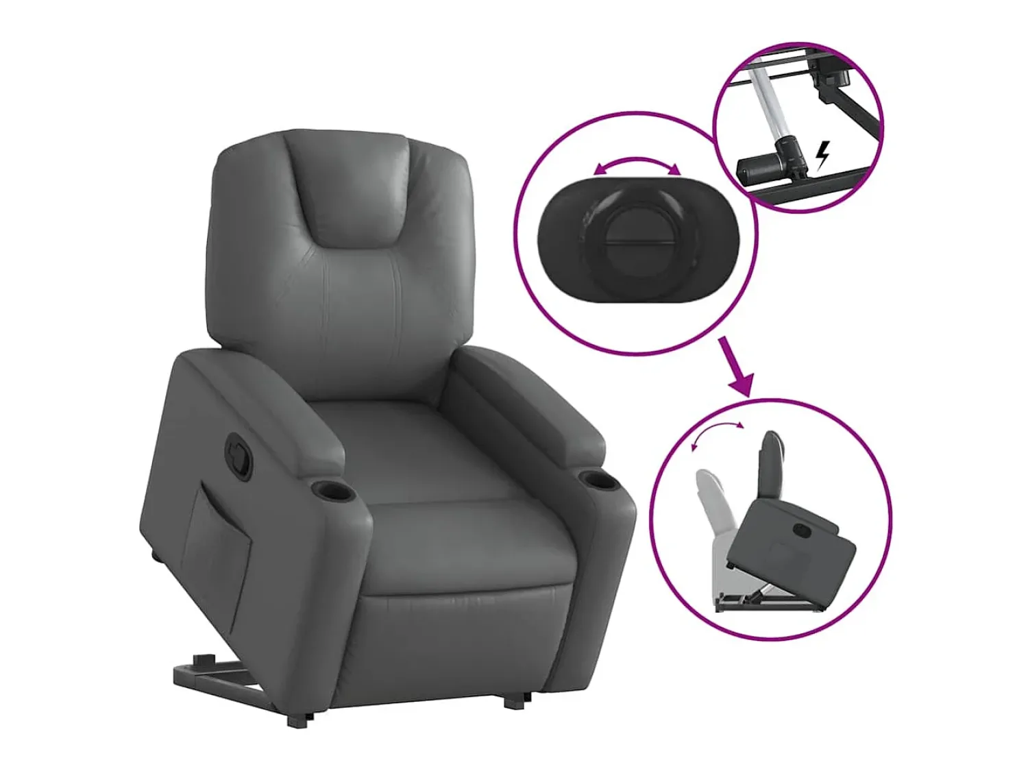 Poltrona| Poltrona Confortável | Poltrona reclinável elevatória couro artificial SHL99074 Cinzento