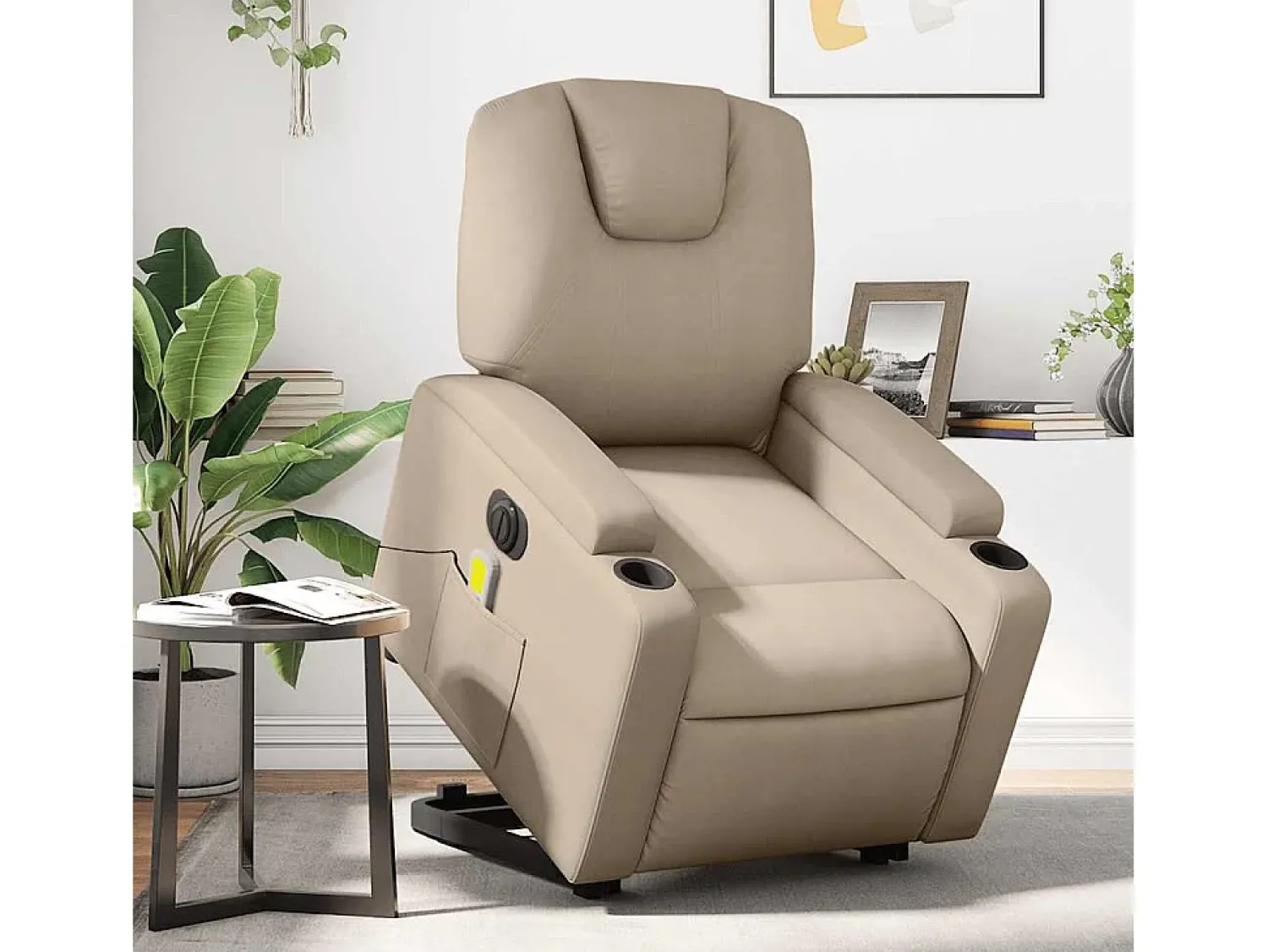 Best Poltrona Confortável | Poltrona reclinável elevatória elétrica couro artif. cappuccino SHL677377 Castanho