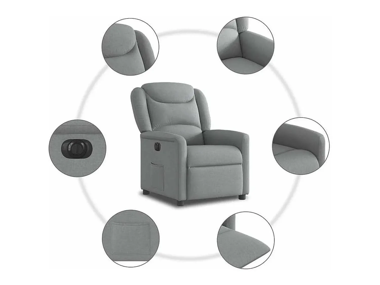 Online Poltrona Confortável | Poltrona reclinável elétrica tecido -claro SHL995603 Cinzento