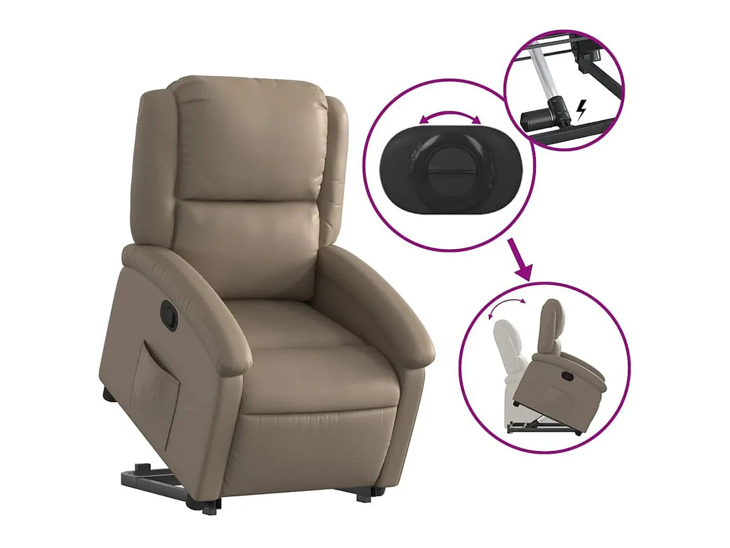 Poltrona| Poltrona Confortável | Poltrona reclinável elevatória couro artificial cor cappuccino SHL9374 Castanho
