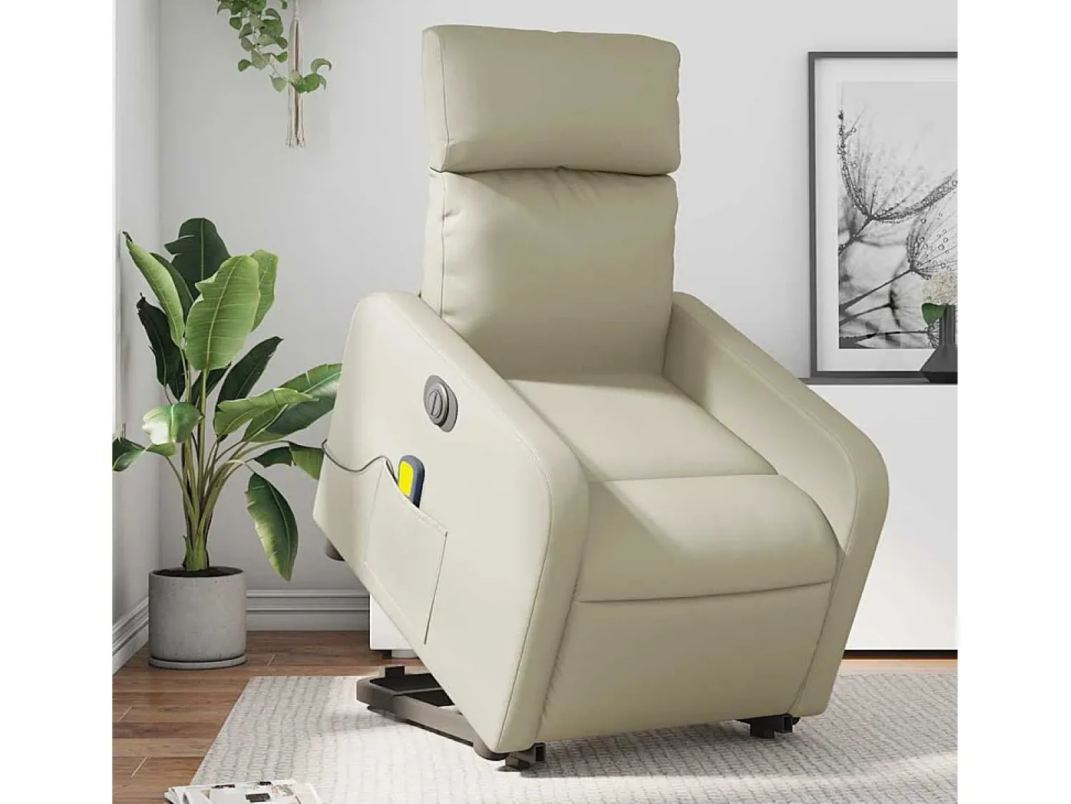 Clearance Poltrona Confortável | Poltrona reclinável elevatória elétrica couro artificial SHL350633 Creme