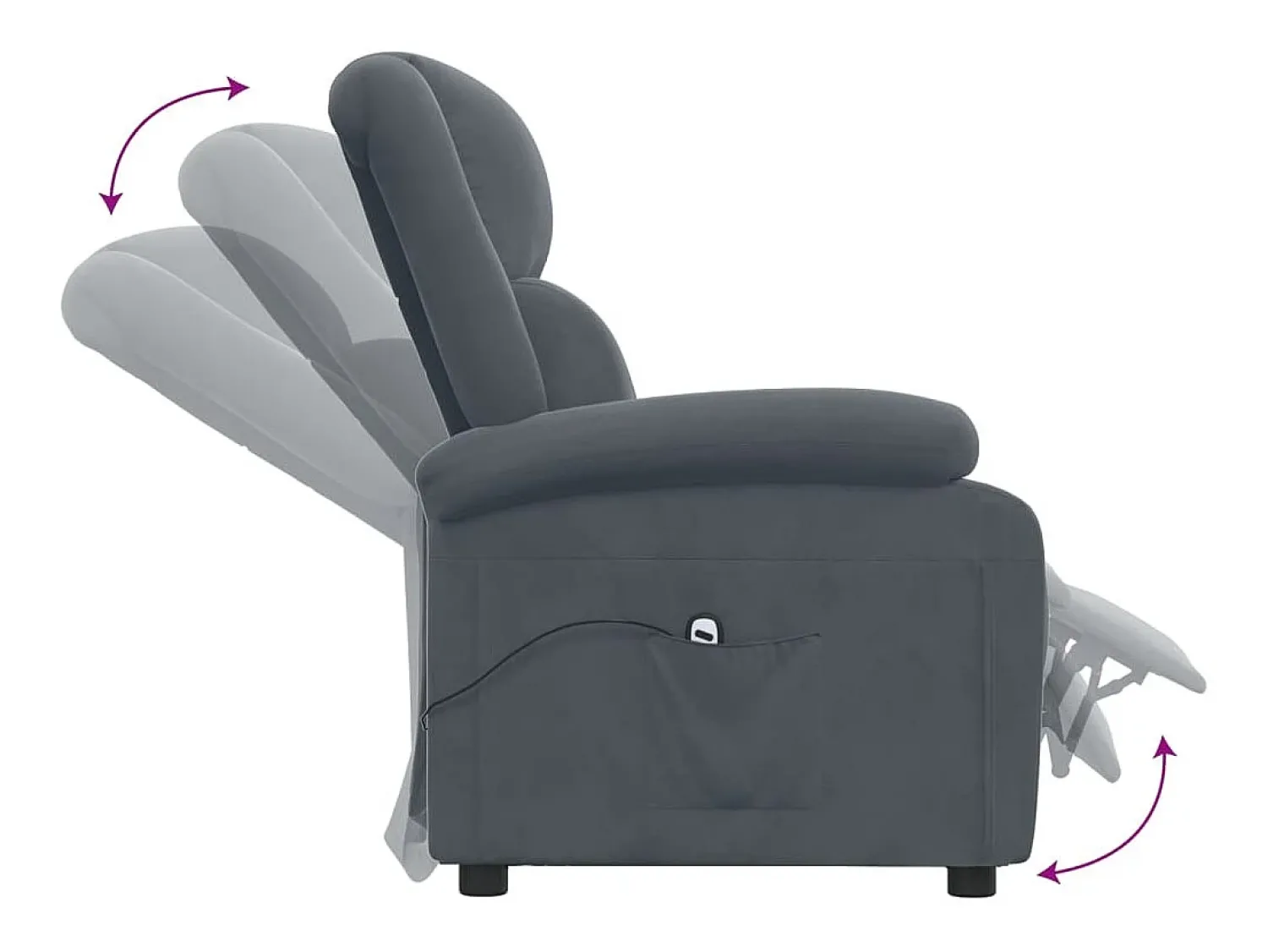 Poltrona Confortável | Poltrona reclinável elétrica veludo cinzento-escuro SHL608304 Cinza antracite