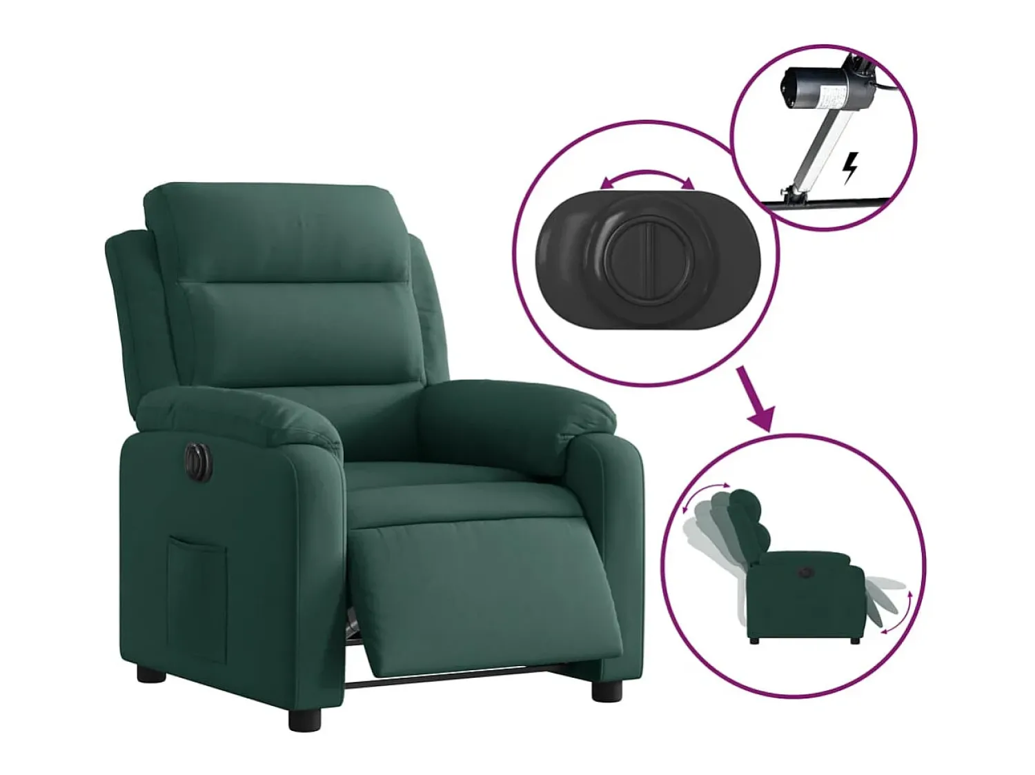 Discount Poltrona Confortável | Poltrona reclinável elétrica veludo verde-escuro SHL821732 Verde pinho