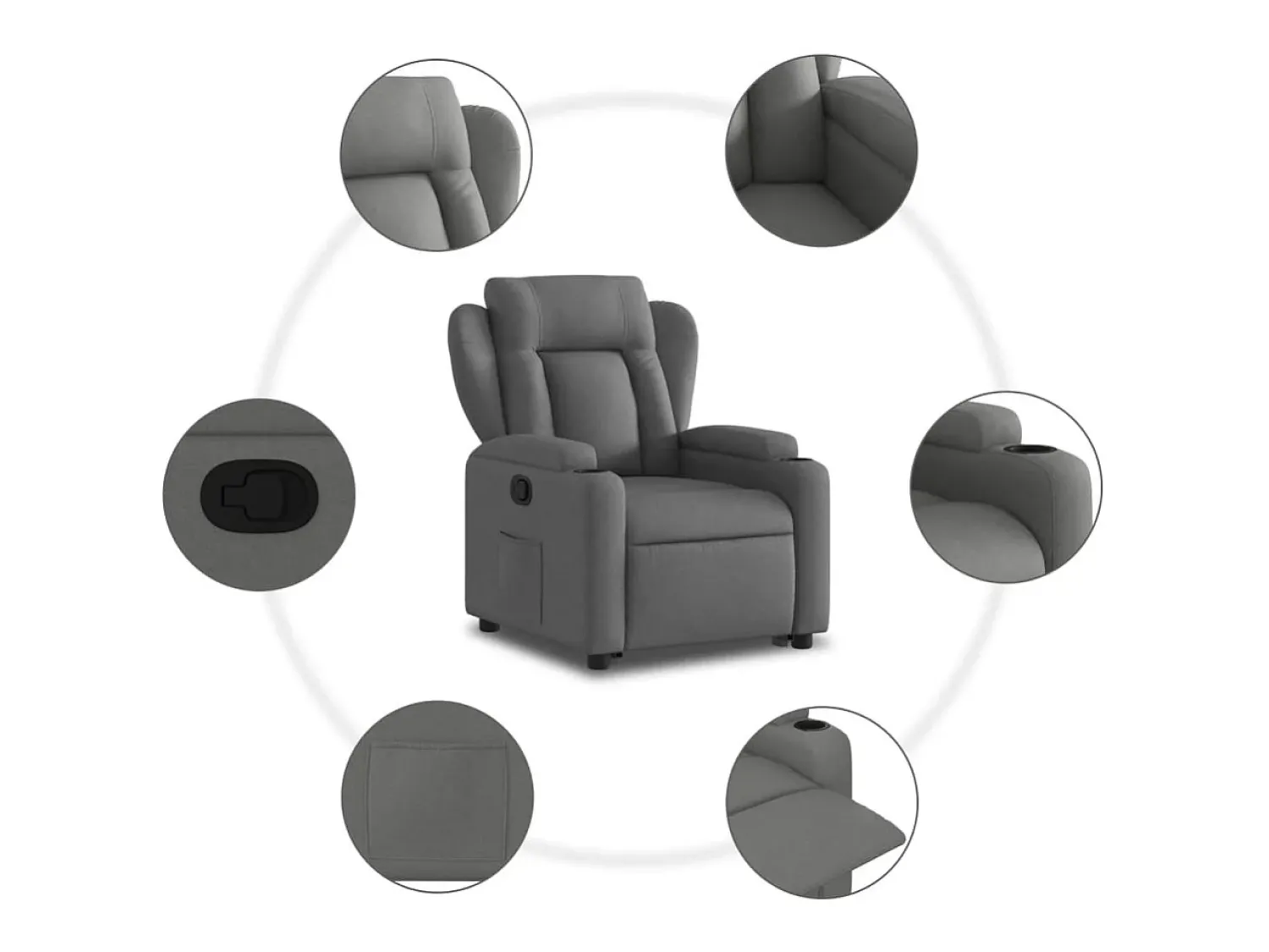 Poltrona Confortável | Poltrona reclinável elevatória tecido cinzento-escuro SHL570840^ Poltrona