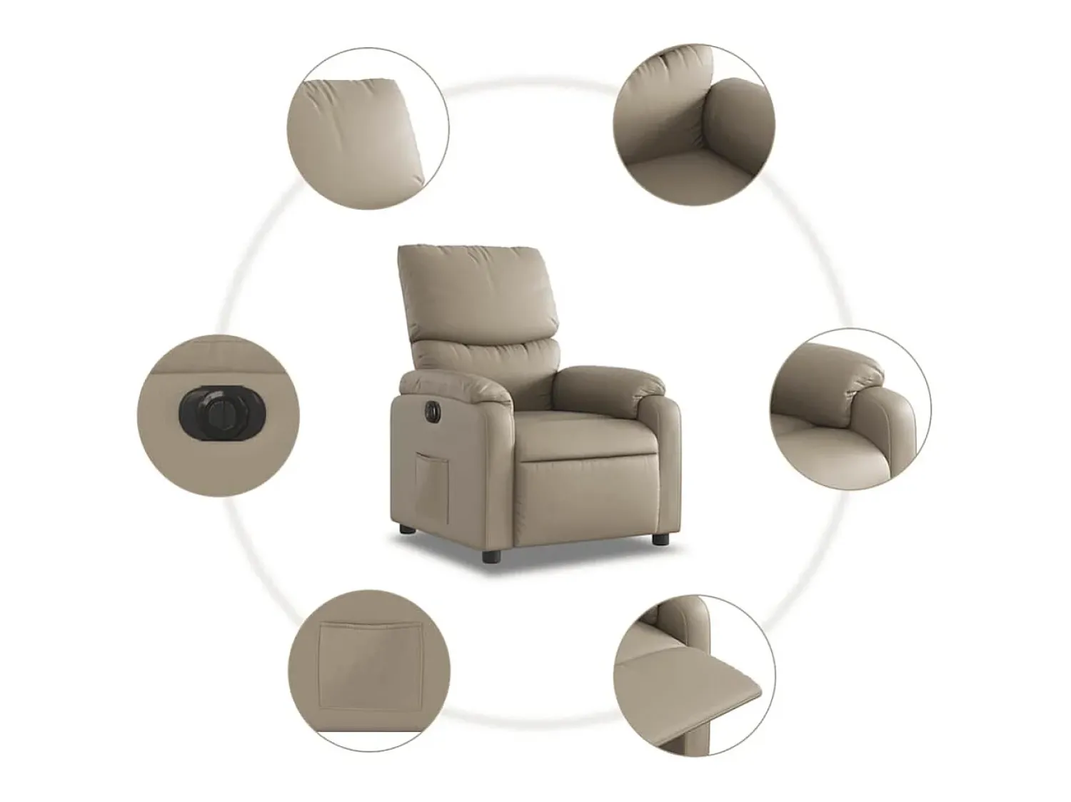 Poltrona* Poltrona Confortável | Poltrona reclinável elétrica couro artificial cor cappuccino SHL43641 Castanho