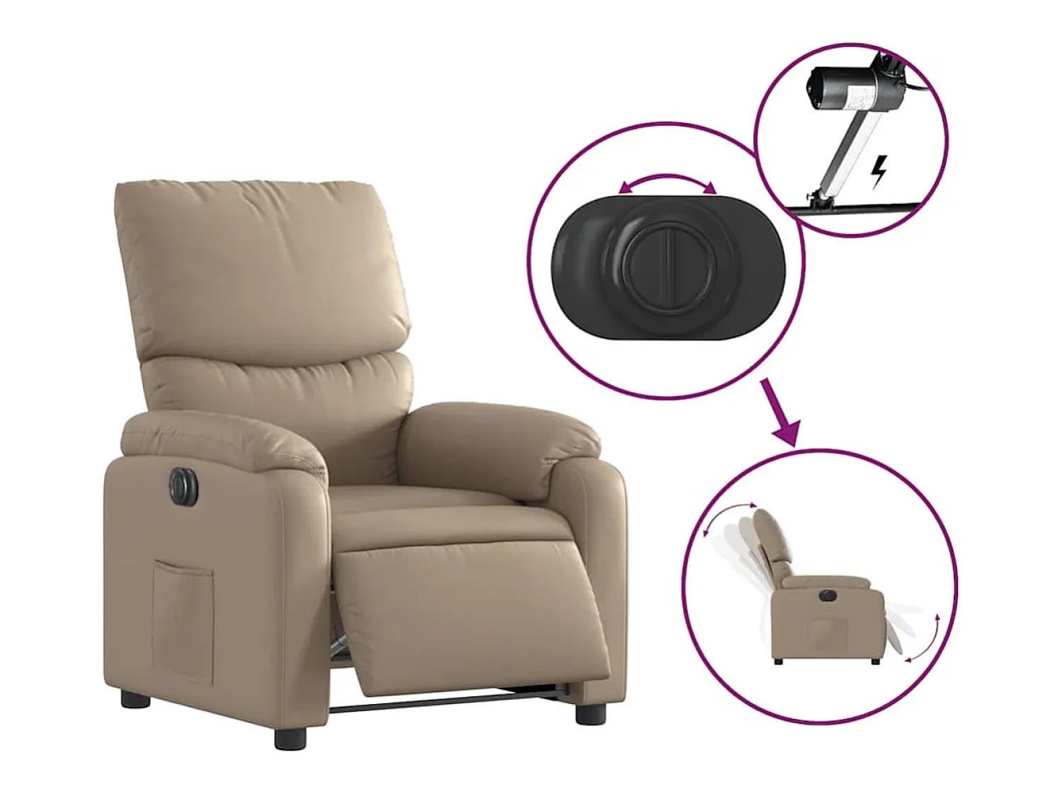 Poltrona* Poltrona Confortável | Poltrona reclinável elétrica couro artificial cor cappuccino SHL43641 Castanho