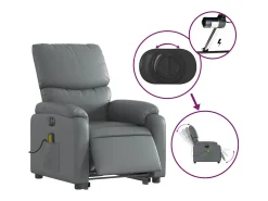 Discount Poltrona Confortável | Poltrona reclinável elevatória elétrica couro artificial cinza SHL888423 Cinzento