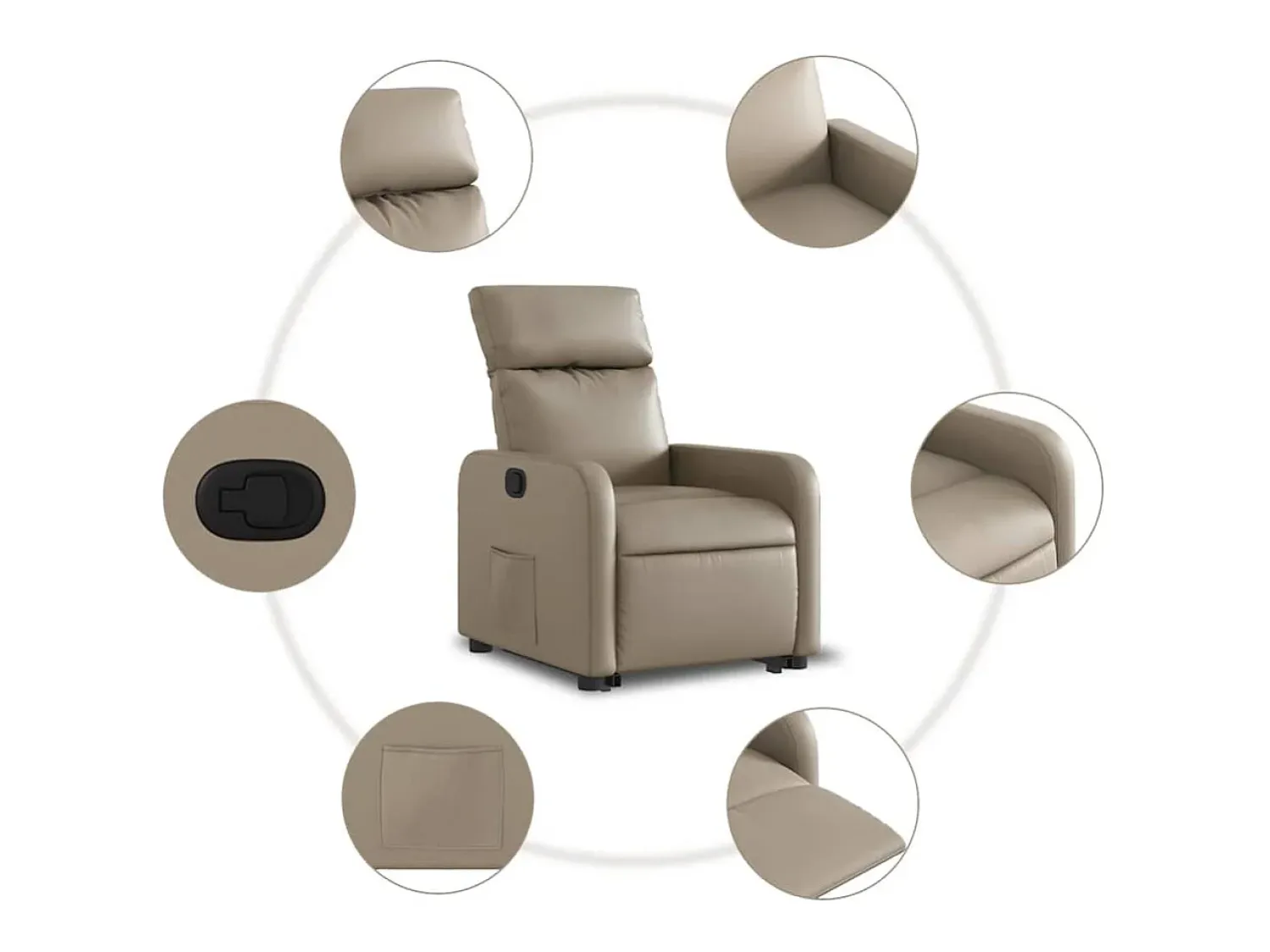 Poltrona| Poltrona Confortável | Poltrona reclinável elevatória couro artificial cor cappuccino SHL463492 Castanho