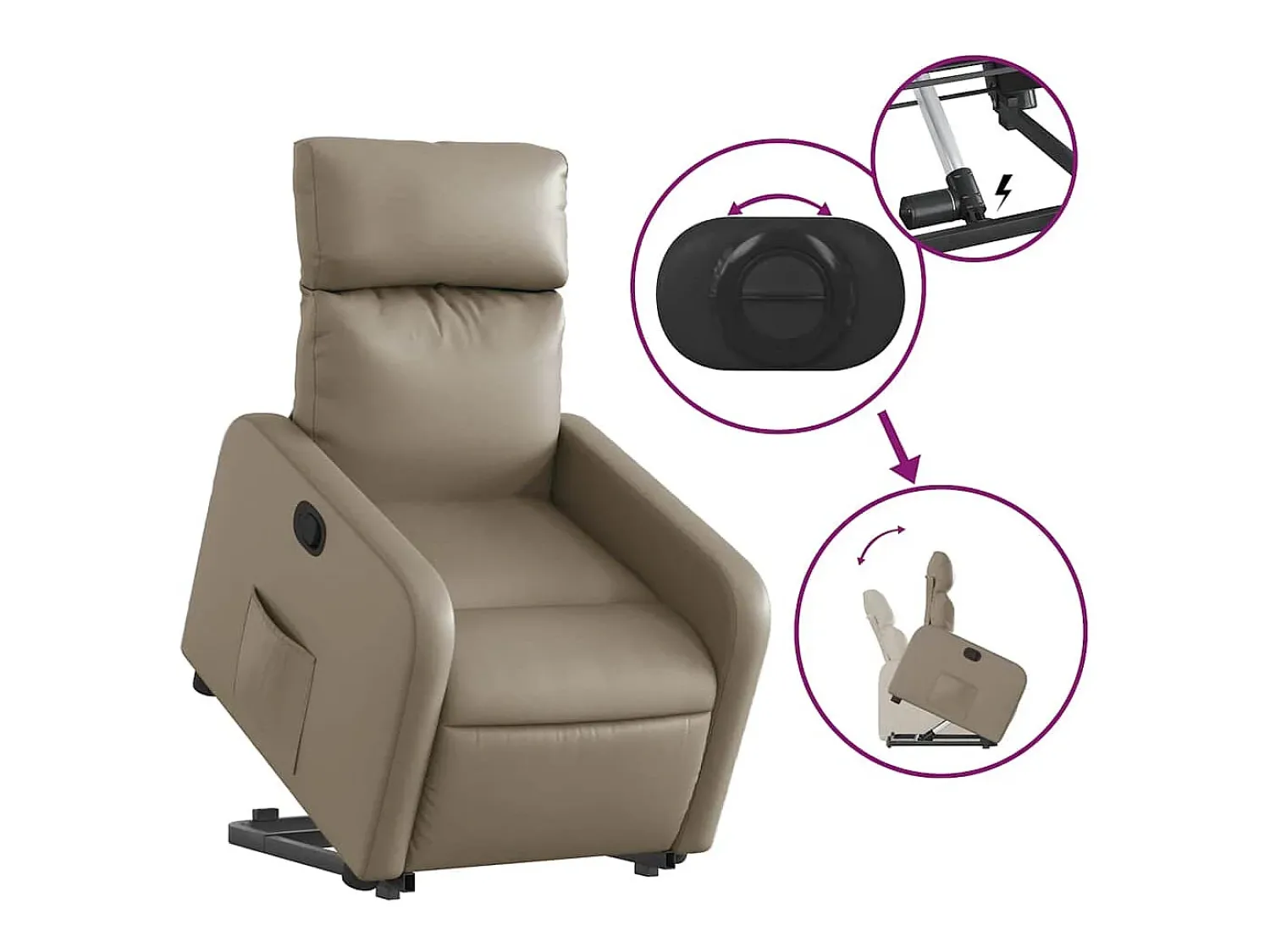 Poltrona| Poltrona Confortável | Poltrona reclinável elevatória couro artificial cor cappuccino SHL463492 Castanho
