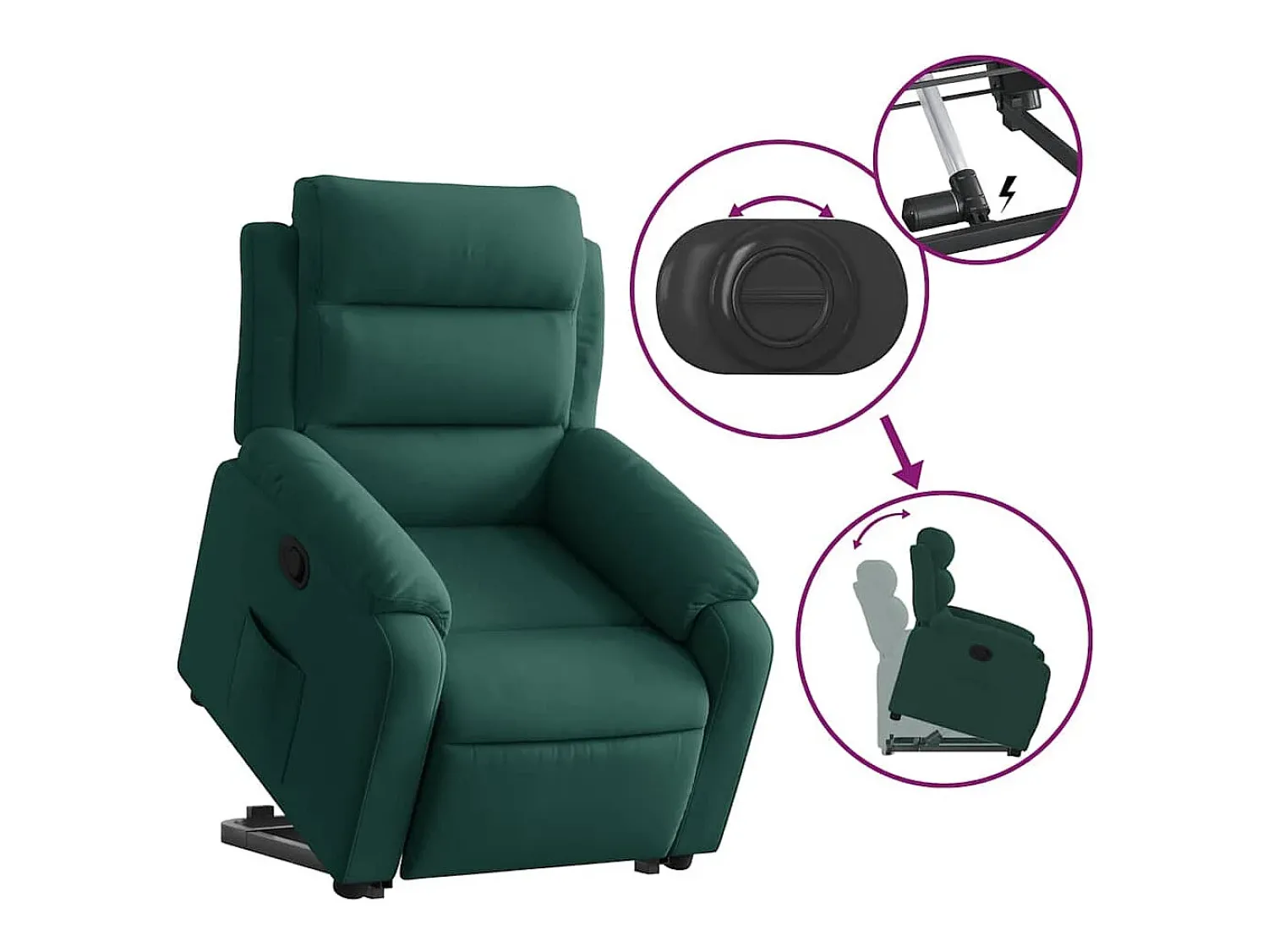 Poltrona| Poltrona Confortável | Poltrona reclinável elevatória veludo verde-escuro SHL271003 Verde pinho