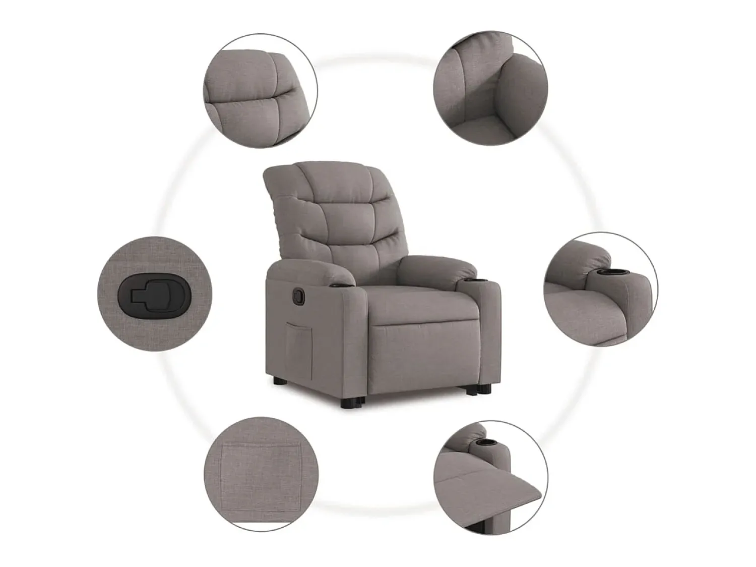 Clearance Poltrona Confortável | Poltrona reclinável elevatória tecido cinzento-acastanhado SHL217387 Taupe