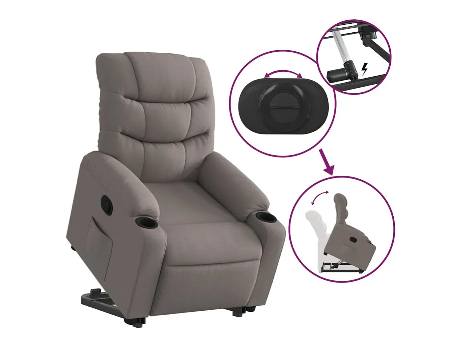 Clearance Poltrona Confortável | Poltrona reclinável elevatória tecido cinzento-acastanhado SHL217387 Taupe