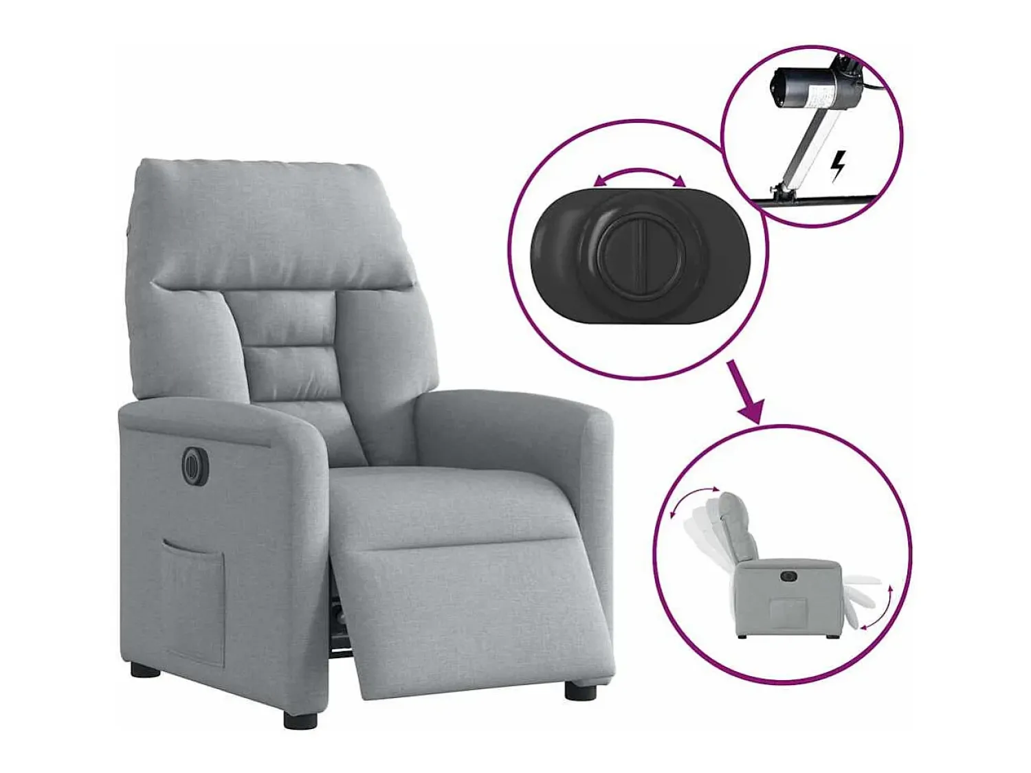 New Poltrona Confortável | Poltrona reclinável elétrica tecido -claro SHL526691 Cinzento