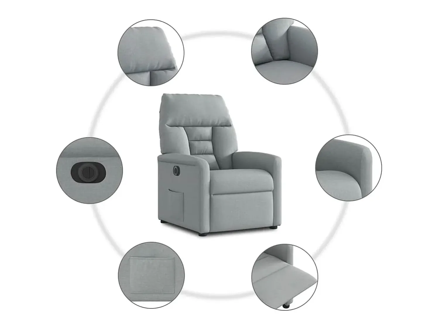 New Poltrona Confortável | Poltrona reclinável elétrica tecido -claro SHL526691 Cinzento