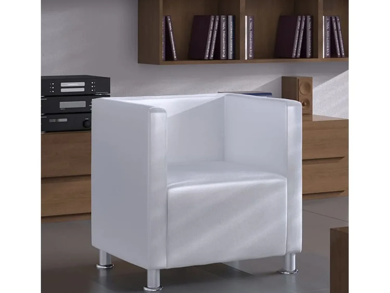 Poltrona| Poltrona Confortável em forma de cubo couro artificial SHL903660 Branco