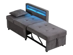 Poltrona*Hauss Spole Poltrona convertível com LED, USB, Type-C e suporte lombar - Sofá-cama multifunções - Tecido de linho escuro Cinzento