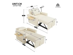 Poltrona*Hauss Spole Poltrona convertível em bombazine - Sofá individual com mesa de apoio e portas USB/Tipo-C Bege
