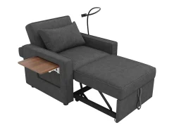 Online Hauss Spole Poltrona convertível em bombazine - Sofá individual com mesa de apoio e portas USB/Tipo-C Cinzento