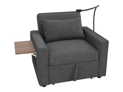 Online Hauss Spole Poltrona convertível em bombazine - Sofá individual com mesa de apoio e portas USB/Tipo-C Cinzento