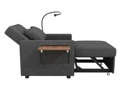 Online Hauss Spole Poltrona convertível em bombazine - Sofá individual com mesa de apoio e portas USB/Tipo-C Cinzento