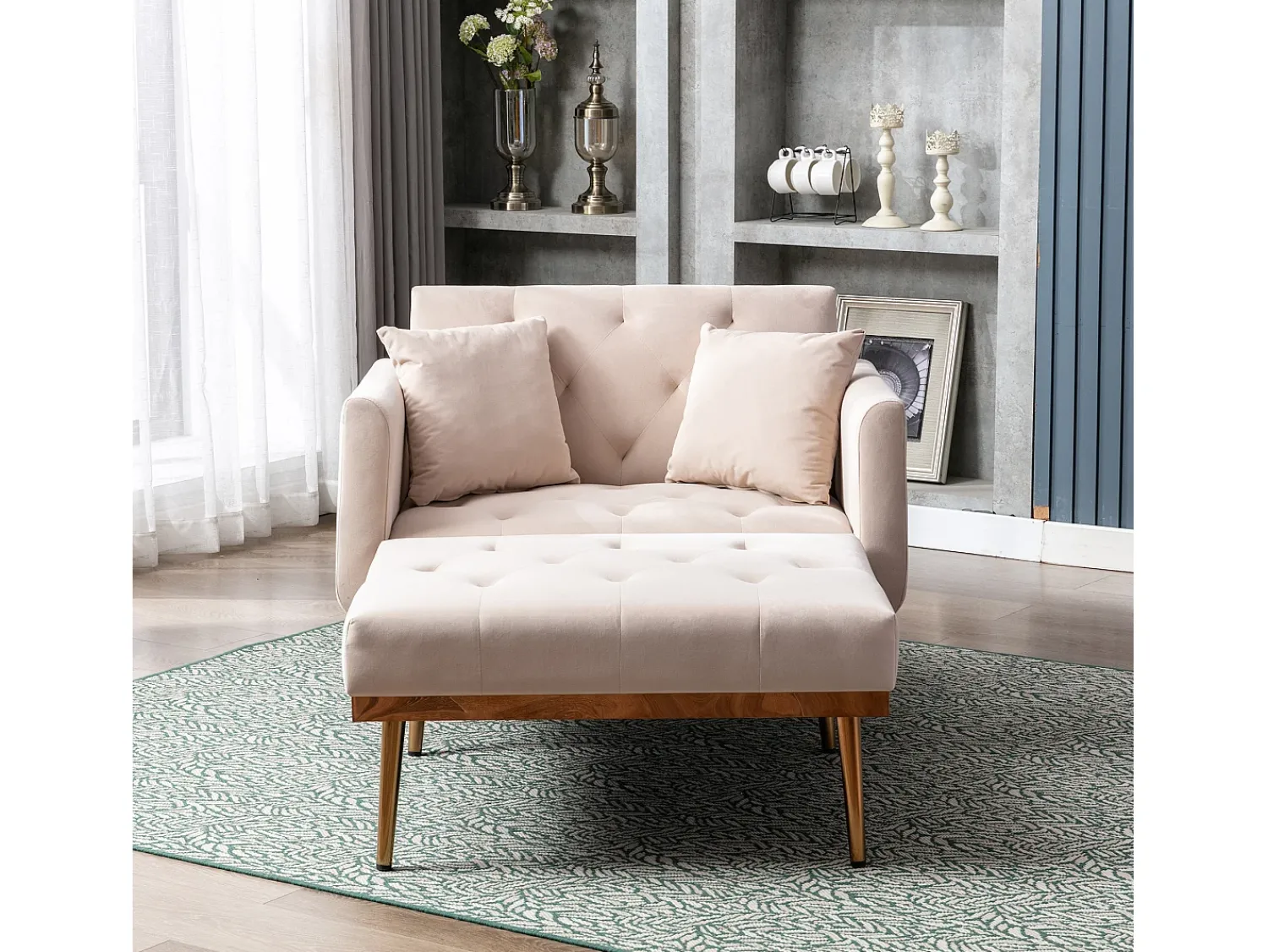 Poltrona*Hauss Spole Poltrona convertível em veludo com encosto regulável em 3 posições 165x90x77cm Bege
