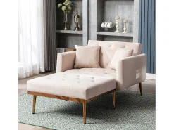 Poltrona*Hauss Spole Poltrona convertível em veludo com encosto regulável em 3 posições 165x90x77cm Bege