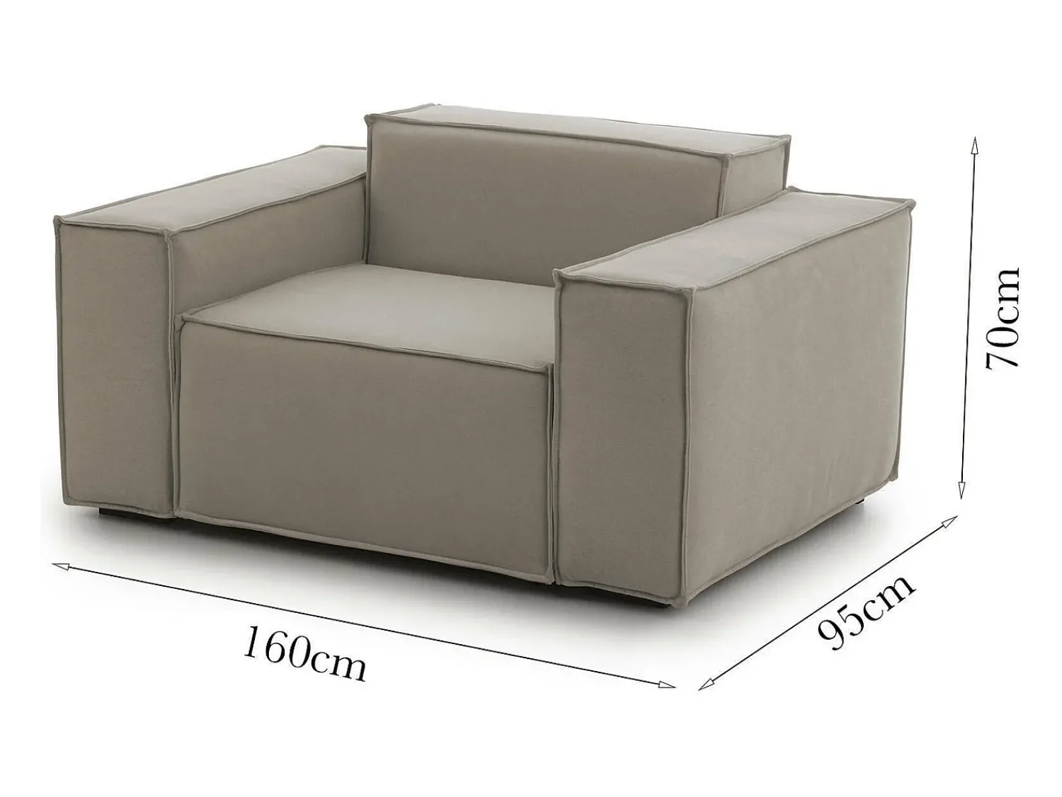 Poltrona|Talamo Italia Poltrona Dbrogn, Poltrona de sala, 100% Fabricado na Itália, Poltrona relaxante em tecido acolchoado, 160x95h70 cm, Taupe Cinzento