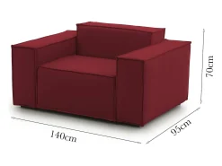 New Talamo Italia Poltrona Dciurri, Poltrona de sala, 100% Fabricado na Itália, Poltrona relaxante em tecido acolchoado, 140x95h70 cm, Vermelho