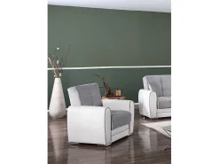 Poltrona|Dmora Poltrona Dcont, Poltrona de armazenamento para sala, conversível em cama, Poltrona relaxante em tecido acolchoado, 97x84h91 cm, Branco e Cinza Claro Cinzento claro / Branco