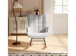 Poltrona| Poltrona de balanço de pelúcia estilo ursinho de pelúcia, poltrona de leitura acolchoada, encosto xadrez, cinza claro Cinzento claro