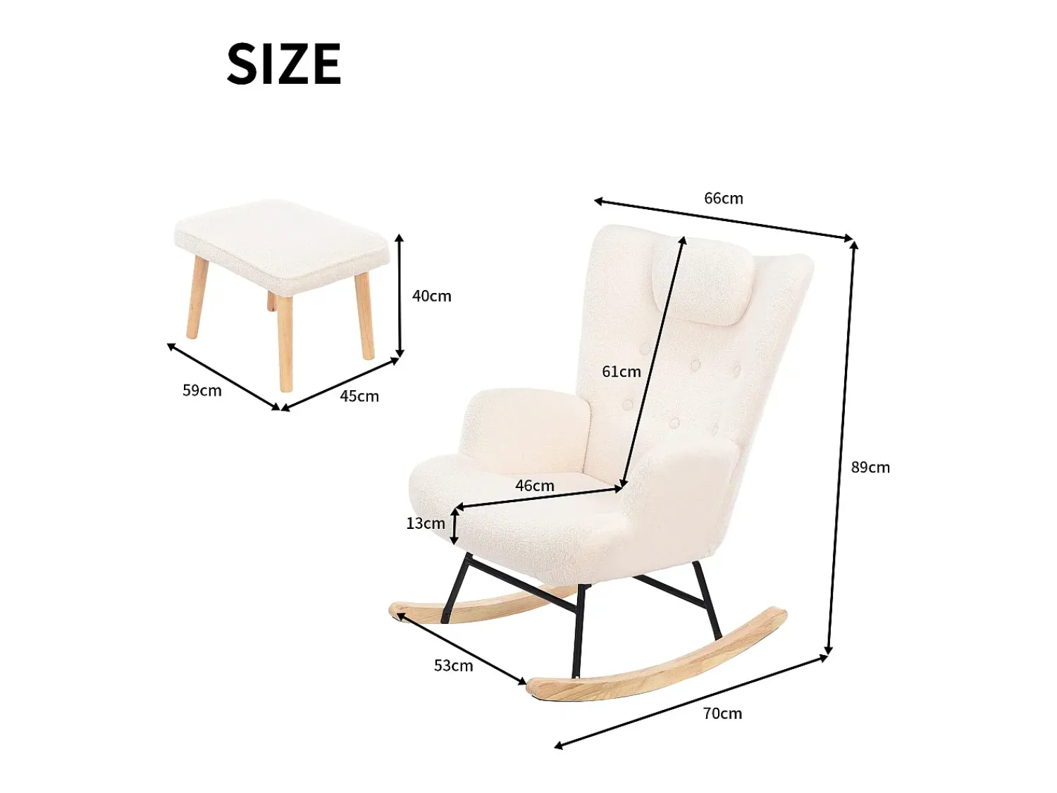 Poltrona| Poltrona de leitura com apoio para os pés e encosto ajustável, com bolso lateral para sala de estar, branca Branco