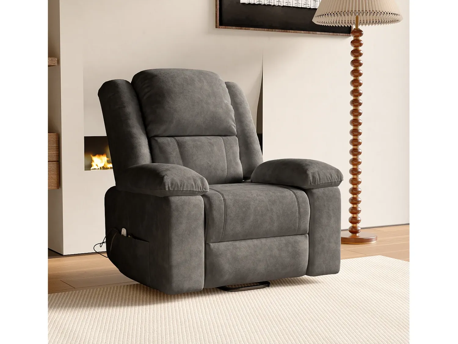 Poltrona* Poltrona de massagem elétrica para relaxamento - Ajuste de vibração e calor, bolsos laterais - Cinza Cinzento