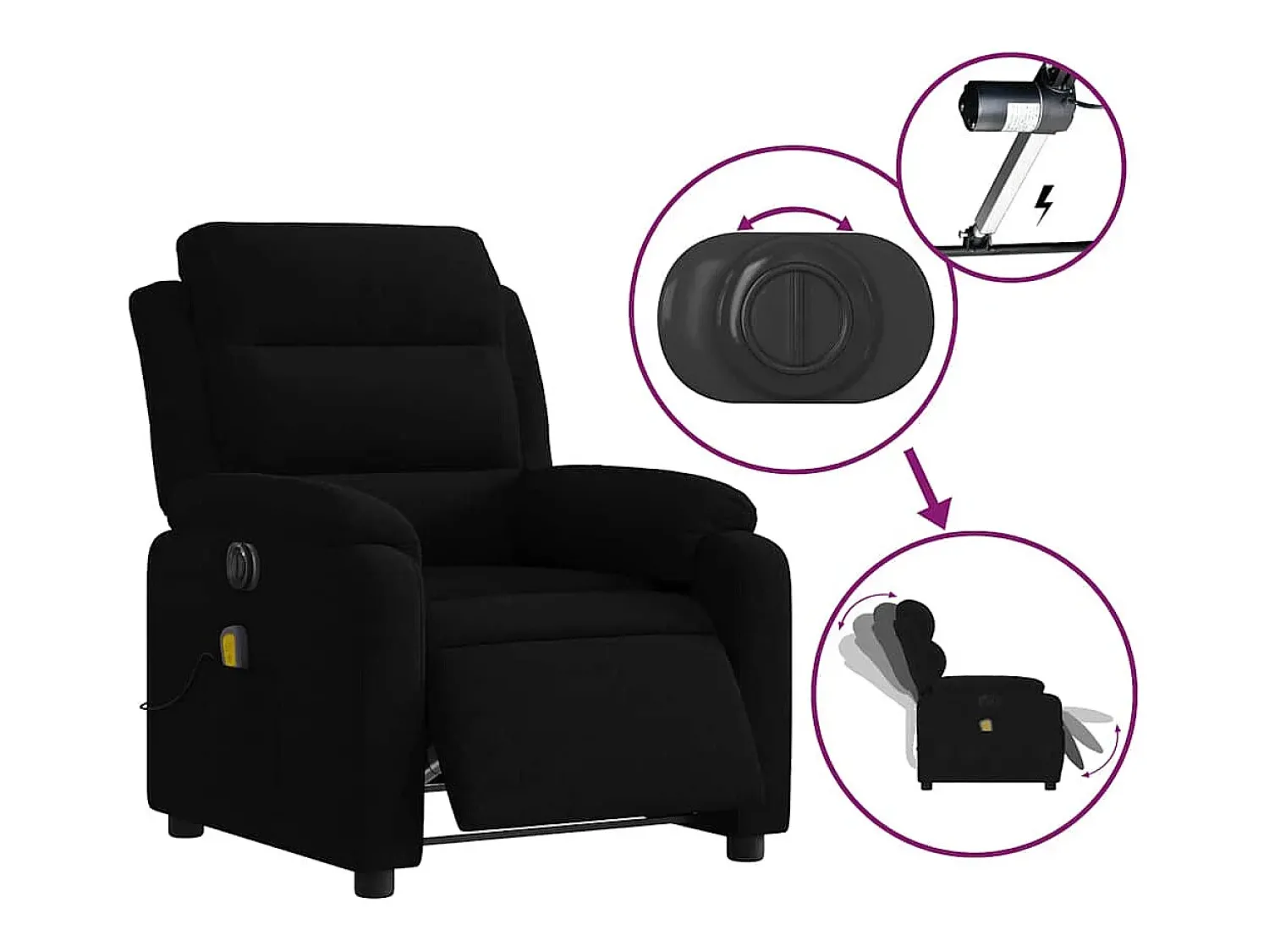Poltrona| Poltrona de massagens reclinável elétrica veludo SHL556624 Preto