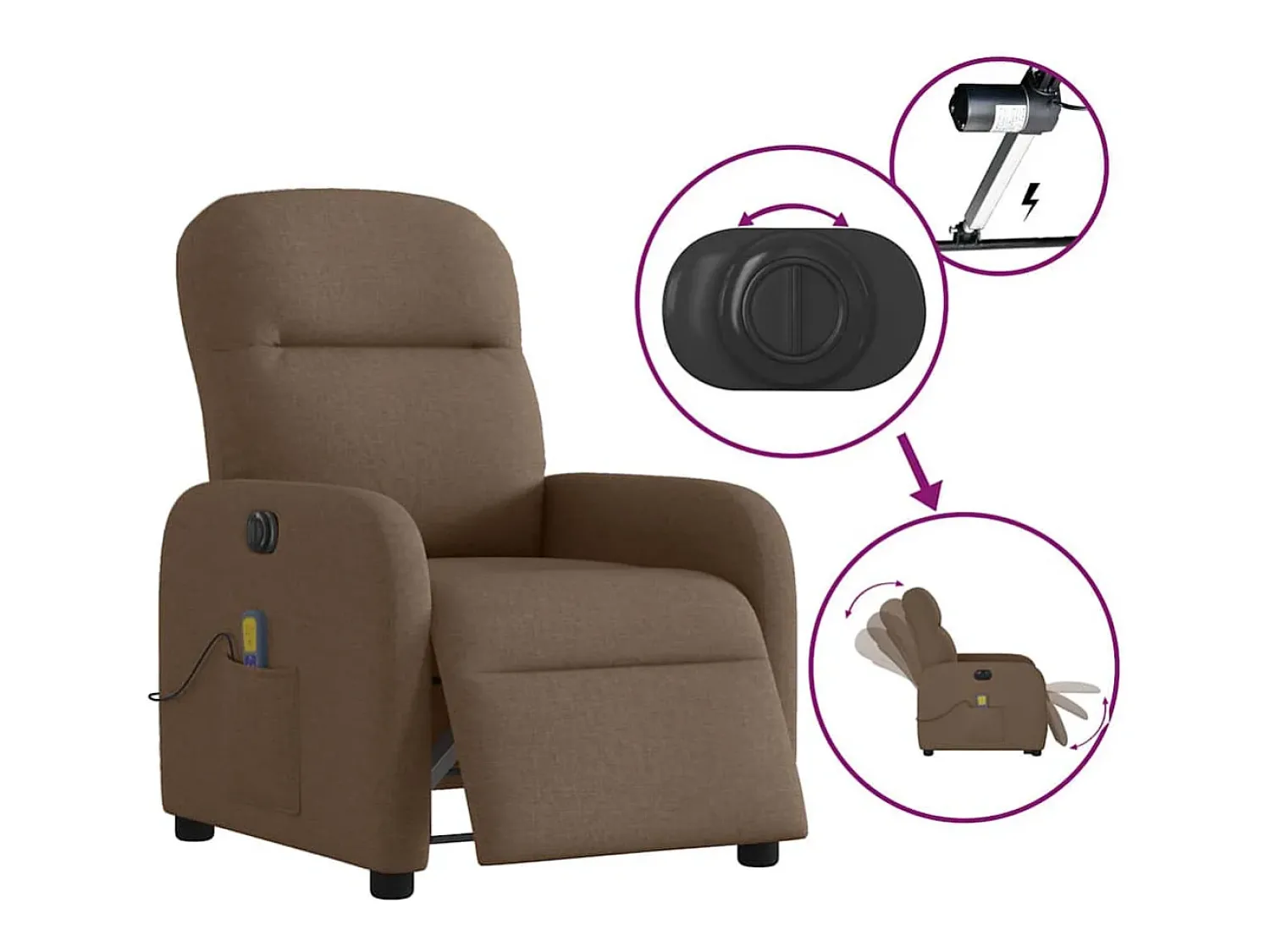 Best Poltrona de massagens reclinável elétrica tecido SHL942232 Castanho