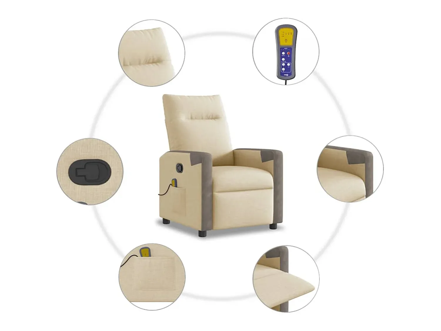 Poltrona| Poltrona de massagens reclinável tecido cor SHL687915 Creme