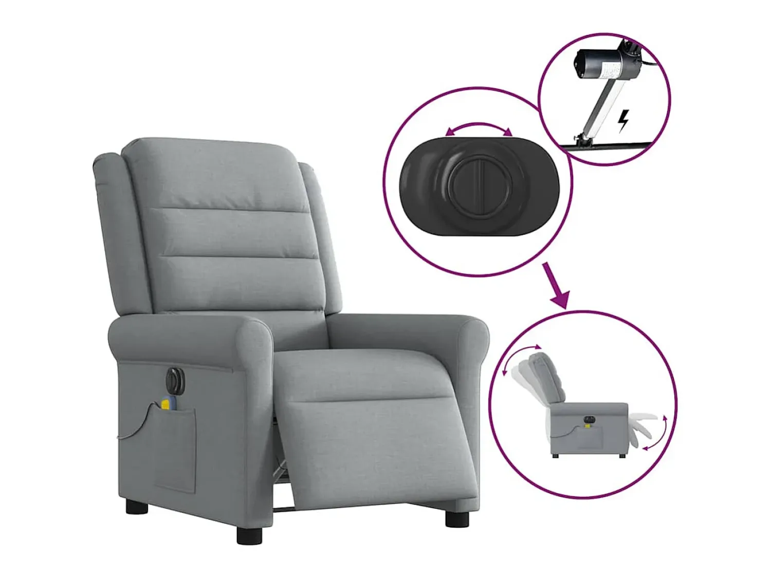 Poltrona* Poltrona de massagens reclinável elétrica tecido -claro SHL499512 Cinzento