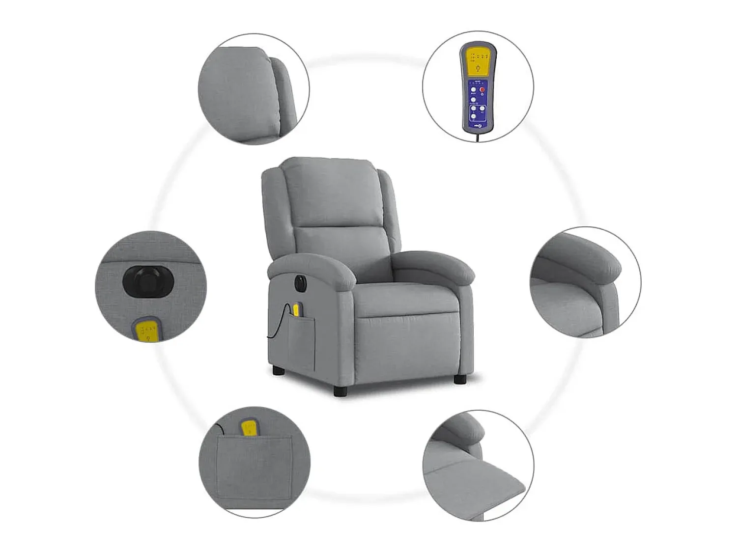 Discount Poltrona de massagens reclinável elétrica tecido -claro SHL385510 Cinzento