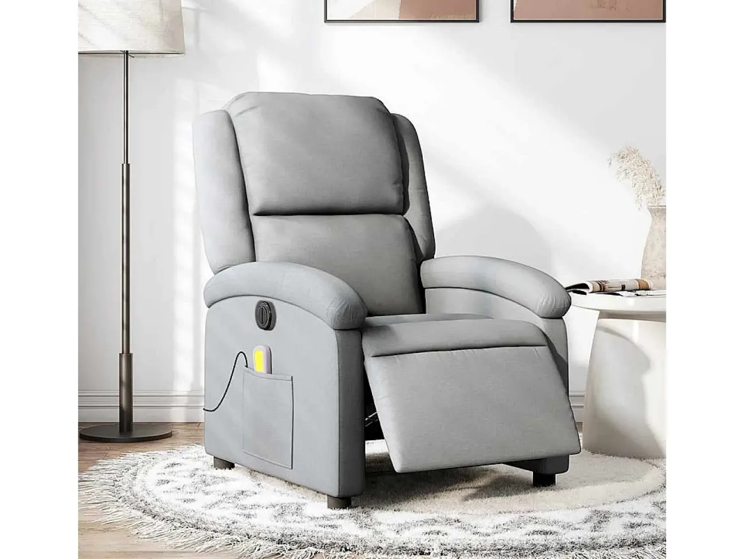 Discount Poltrona de massagens reclinável elétrica tecido -claro SHL385510 Cinzento