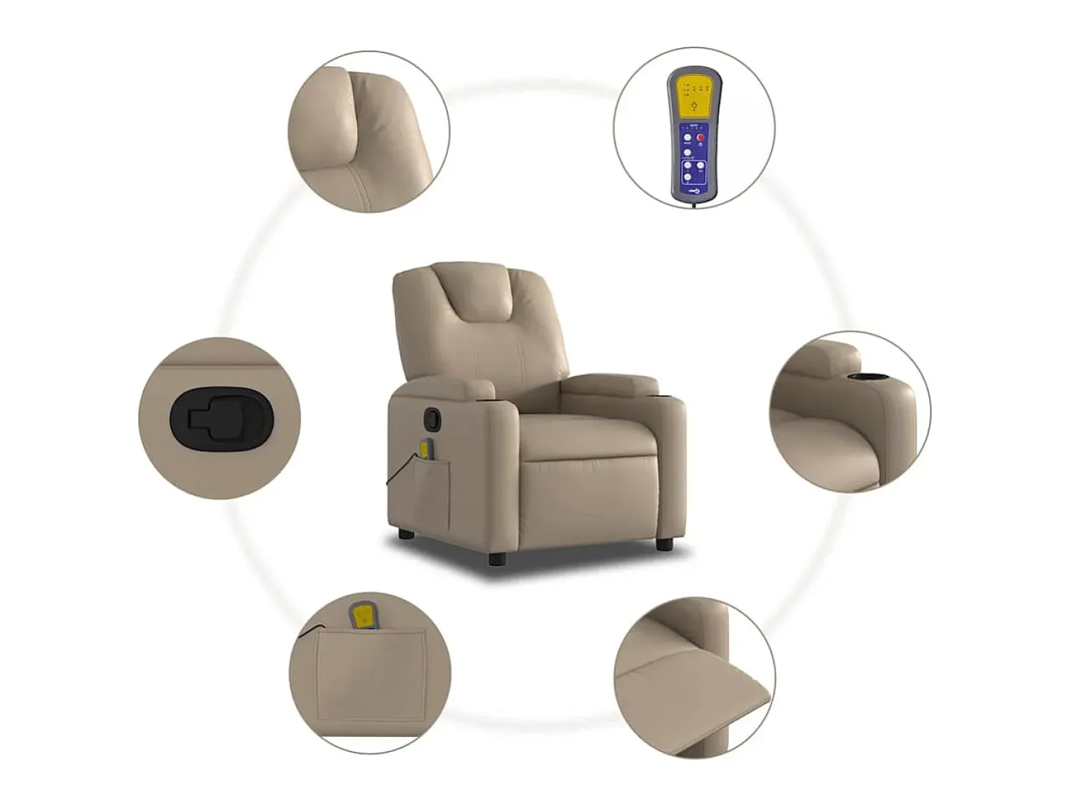 Poltrona de massagens reclinável couro artificial cappuccino SHL31529^ Poltrona